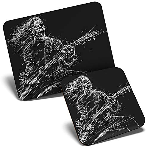 Mouse Mat & Coaster Set - Rock Guitar Art Band Music Musician 23.5 x 19.6 cm & 9 x 9 cm for Computer & Laptop, Office, Gift, Non-slip Base #24117