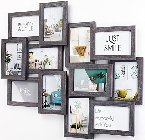 Kobolo Bilderrahmen-Collage - BIG GREY - Holz - grau antik - 12 Bilder - 54x61 cm