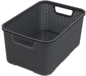 BranQ - Home Essential Cesta universal multifuncional en diseño de ratán, tamaño S 7 L, sin bisfenol A, plástico polipropileno, antracita, 28,5 x 19,5 x 12,9 cm