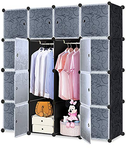 XMTECH DIY Regalsystem mit Tür Garderobenschrank und Schuhregal aus Kunststoff (Koffer 10 mit Kleiderschrank)
