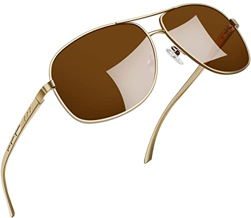 Joopin Ultralätt Rektangulära Polariserade Solglasögon för Män UV400 för Körning Vandring Fiske Golf Sunglasses Men Guld Ram Bruna Linser