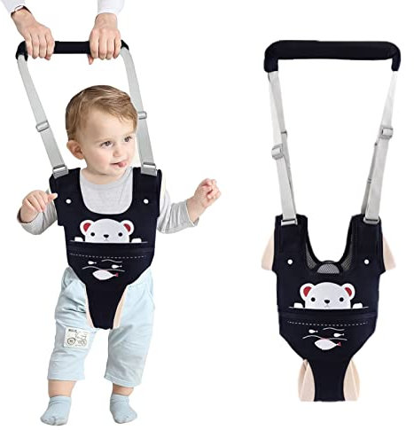 Lauflernhilfe Gehhilfe für Baby, IULONEE Babylauflern Hilfe Einstellbar Stehen Gehen Lernen Helfer mit Abnehmbar Lätzchen für 9-24 Monate Kinder zu Fuß(Dunkelblau)