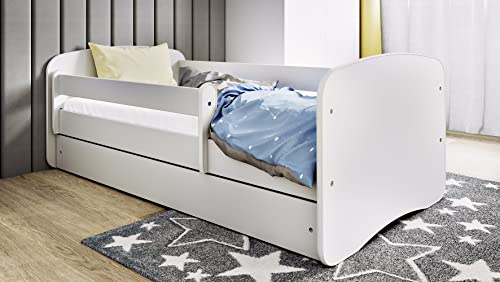 Kids Collective Kinderbett 80x160 cm mit Matratze, Rausfallschutz, Lattenrost & Schublade in weiß 80x160 Mädchen Jungen Bett Skandi | von 3. bis 10. Lebensjahr