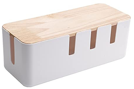 Kabelbox Große Kunststoffkabel-Organizer-Box-weiße Kabelmanagement-Box mit Bambus-Cover-Desk-Kabelmanagement-Lösung, um Power-Streifen zu verbergen und zu verbergen Steckdosenbox ( Style : Regular )