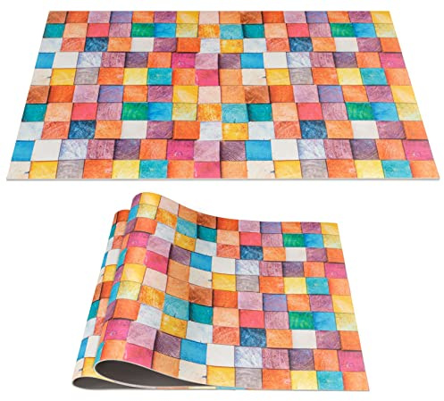 Juego de 2 manteles individuales lavables de PVC, antideslizantes, resistentes al calor, decoración para mesa interior y exterior, 30 x 45 cm, diseño de mosaico multicolor
