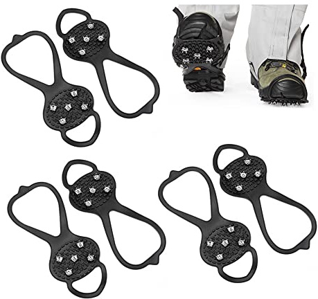 CHENNAN 3 Paar Schnee rutschfeste Überschuhe Steigeisen Spikes für Schuhe Eisklampen Traktionsklampen Anti-Rutsch mit 5-Krallen für Stiefel Schuhe Wandern Geeignete Schuhgröße: 35-45 Schuhgröße