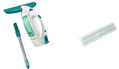 Leifheit Dry & Clean Set Lavavetri elettrico con manico per lavaggio a 360°, Tergivetro professionale fino a 35 min con 1 carica, Tira acqua da doccia & Copertura di ricambioWindow Washer M