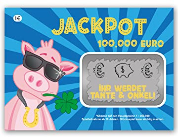Joli Coon Lotto Jackpotlos Ihr werdet Tante und Onkel | Schwangerschaft verkünden, Silbernes Rubbelfeld, fühlbare UV-Lack-Veredelung, Premium-Papeterie