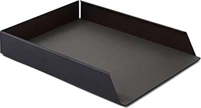 Eglooh - Dafne - Ablagefächer Stapelbar für Schreibtisch und Büro mit Struktur aus schwarzem Stahl - Innerer Boden aus echtem Leder Anthrazit Grau - DIN A4 cm 32,5 x 24,2 x H.5 - Made in Italy