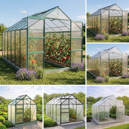 BRAST Gewächshaus Aluminium mit Fundament | TÜV geprüft | 42 Modelle | 130x190x195cm - 490x250x235cm, 6mm Hohlkammerplatten, rostfrei wetterfest temperaturbeständig | 380x250x235cm Grün