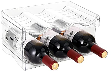 IEEK Plastic Stackable Bottle Storage Holder Rack,Free-Standing Water Bottle/Wine and Drink Organizer Shelf for Kitchen Cabinet,Fridge,Countertop,Pantry,Freezer,2 PackX3 Bottles,Clear