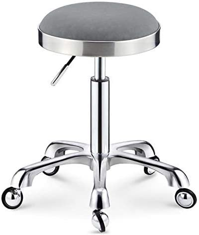 Drehstuhl Bürohocker auf Rädern，Pedikürehocker mit braunem PU-Kunstledersitz，Einstellbare Höhe 48-58 cm，Gestütztes Gewicht 160 kg，Sattelhocker Rollender ergonomischer Drehstuhl für Friseur