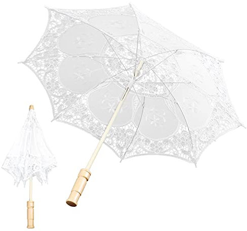 Gavigain Wedding Umbrella West Style Bridal Lace Umbrella Parasol Banquet Stage Photography Prop Wedding plies(White Large)