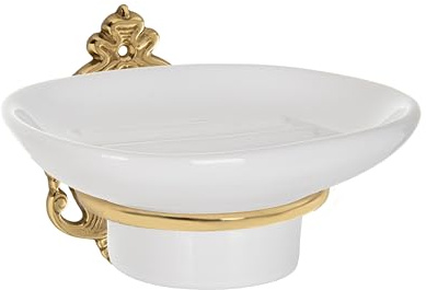 Luxus Seifenschale mit Seifenhalter aus Keramik und Messing für Bad, Dusche, Küche und WC - Vintage - Rostfrei - Made in Italy (Design 1: Barock)