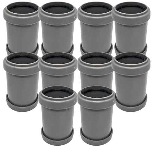 Duraplast UK 40mm Push Fit Waste Coupling – Pack of 10 | Strong PVC Waste Pipe Connector – Grey – Double Socket (DS) | Leakproof | Ceramic Finish | Easy Plumbing Fitting