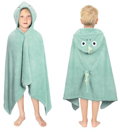decalsweet Dinosaurier Badetücher Badehandtuch Kinder, Groß Geschmeidigkeit Besonders Saugfähig Kapuzen-Babybadetuch, Korallfleece-Kinderhandtuch für Bademantel Jungen Mädchen, 70 x 130 cm (Grün)