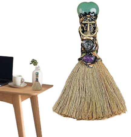 Whrcy - Escoba de natural con forma de corazón de amor, escoba de natural, con forma de corazón, escoba de bruja artesanal de piedras preciosas para decoración del hogar,