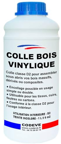 Colle Vinylique - Codeve Bois - 1L - Intérieur - Pour L'assemblage Sous Abri D'un Bois Massif, Dérivé, Stratifié Ou Composite.