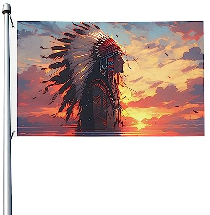 Aliment Bandiera tribale dei nativi americani indiani al tramonto, bandiera da giardino a strato singolo con fibbia in metallo stampata su entrambi i lati, 9 x 1,5 m, decorazione da giardino per