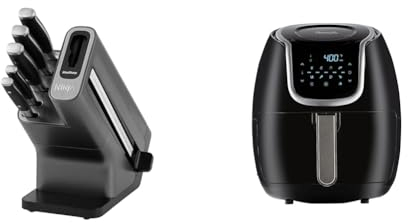 Ninja Foodi StaySharp Knife Block with Integrated Sharpener, 5-Piece Knife Set includes Chef Knife & Power XL Vortex Air Fryer 2.8L - 4-in-1 Digital Air Fryer - 360 Degree Cyclonic Air Technology - 1L