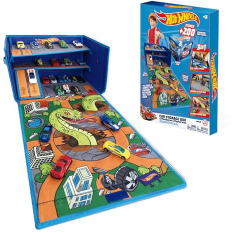 Hot Wheels Cars Case Garage Box Playmat - 3-IN-1 Collapsible Car Toys Storage Box with Speed Roads I Toy Car Storage (Cars Not Included)