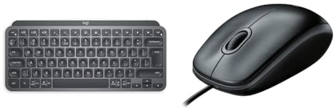 Logitech MX Keys Mini Minimalist Wireless Illuminated Keyboard, Compact, Bluetooth, Backlit, USB-C & B100 Wired USB Mouse, 3-Buttons, Optical Tracking, Ambidextrous PC/Mac/Laptop - Black
