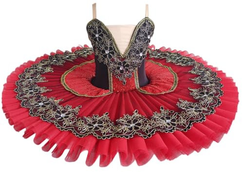 BEDEUU Trajes De Baile Con Tutú De Fiesta De Bailarina Para Niña, Vestido De Ballet Para Niña Vestido De Fiesta Profesional Del Lago De Los Cisnes Ropa De Baile De Bailarina,Rojo,160