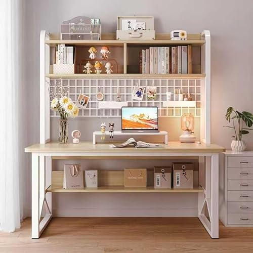 Generisch Schreibtisch,Computertisch mit Aufsatz, moderner Schreibtischtisch-Arbeitsplatz für das Home-Office – Display-Gitterregal, Arbeitszimmer-PC-Tisch mit Regalen