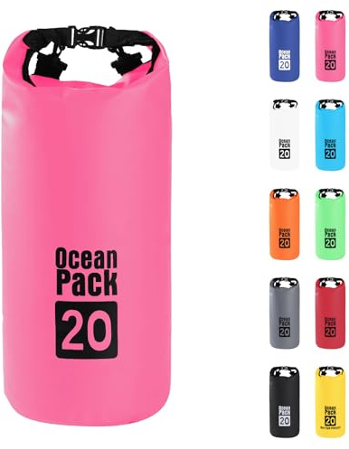 20L Rosenrot Wasserdichte Tasche, Dry Bag 2L/5L/10L/15L/20L/30L mit Verstellbarem Gurt, Schützt Telefon/Karte, Roll Top Wasserdichter Beutel Rucksack für Schwimmen/Rafting/Bootfahren/Camping/Strand