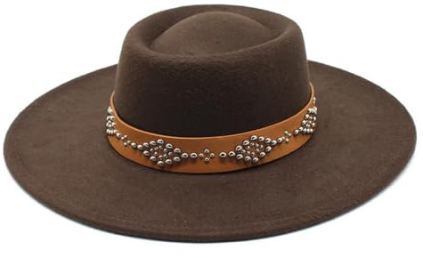Pegsmio Fedora-Hüte für Damen, 9,5 cm breite Krempe, Filzhut, Panama, Kirche, Herren, Jazz-Hut, braun, 6 7/8/7 1/8