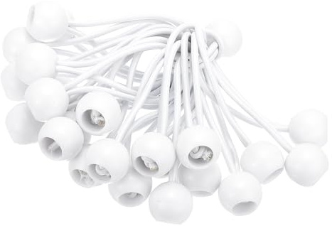 PATIKIL 4 Inch Tarp Ball Bungee Cord, 50 Pack Bungee Cords with Balls Canopy Tarp Tie Downs Cords Elastic String for Outdoor Camping Cargo Shelter Tent Poles, White