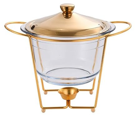 Yiustldd Chafing Dish-Buffetset aus Keramik, Chafing Dish und Buffetwärmer mit Glasdeckel für Buffets, Hochzeiten, Partys und Bankette,Gold,4L