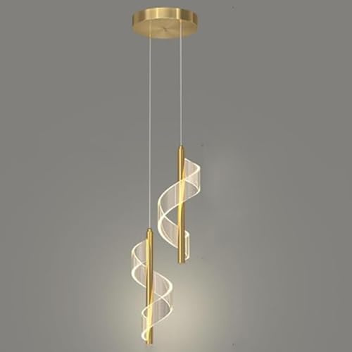 XINYASEE Suspension LED Moderne Lustre, Réglable en Hauteur, Dimmable, Pendentif Lumière Créative pour Salle À Manger, Salon, Restaurant (Doré, Double Tête)