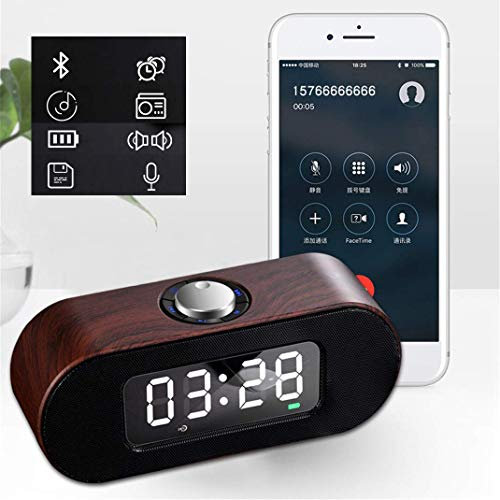 TEmkin Haut-Parleur Bluetooth sans Fil Réveil Radio-Réveil Numérique, Mini Radio FM Portable à Grain de Bois, Annonce Vocale Double Réveil Extérieur