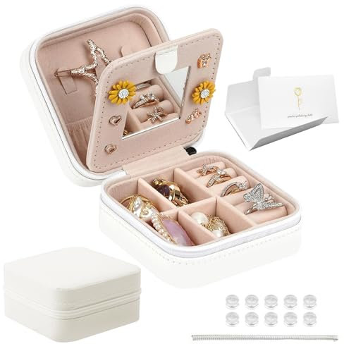 HENGBIRD Reise Schmuckkästchen Klein, Pu-Leder Schmuckaufbewahrung Reise Klein, Schmuckbox Klein, Schmuckschatulle Damen, Schmuckkasten Klein, Schmuck Organizer Schmuckorganizer mit Spiegel