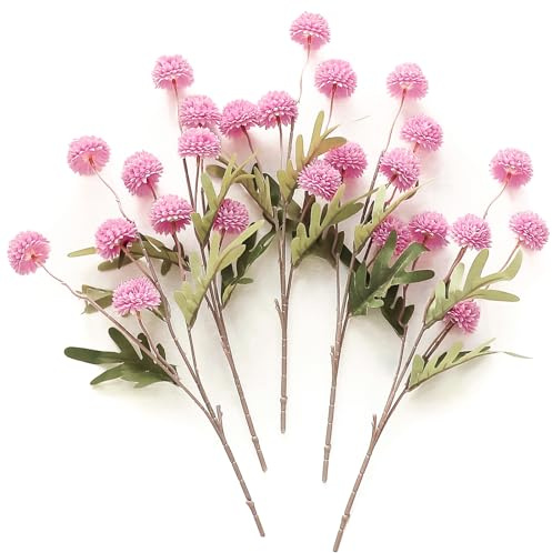 Floroom 5pcs Fuchsia Pink Faux Silk Mums Artificial Flowers, Bulk Fake Small Mini Chrysanthemums with Stems for DIY Wedding Centerpieces Floral Arrangements Vase Fillers Home Decorations