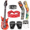 8 Pcs Punk Rockstar Fancy Dress Set,Rock Star Heavy Metal Kit,Gothic Rocker Costume Accessories for Women Men 80s Disco Party(Gloves,Bandana,Tattoo Sleeves,Bracelet,Inflatable Guitar)