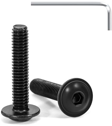 Tunejoy 20 Piezas Tornillos de Cabeza Alomada con Brida M4 x 20 mm Negro Tornillo de Cabeza Hexagonal de Acero Inoxidable A2 V2A Tornillos Máquina con llave Allen Rosca Completa