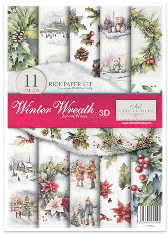 ITD Collection Decopatch RP-073 - Carta di riso per decoupage, formato A4, 29,7 x 21 cm, motivo: ghirlanda invernale