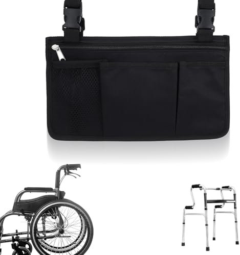 Wheelchair Bag, Rugged Wheelchair Bags to Hang on Side for Adults Seniors Adjustable Storage Cup Holder for Power Walkers Rollators or Electric Scooter