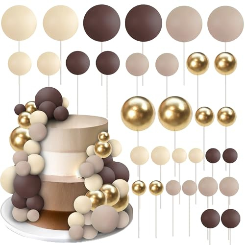 32 Pack Mini Balloon Cake Topper Colorful Brown Beige Balls Decorations Mix Size Faux Balls DIY Cake Insert Decorations for Baby Shower Wedding Bridal Shower Birthday Party Cake Decorations