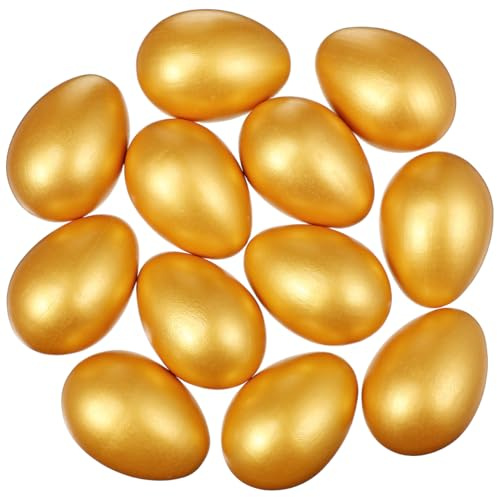 IMIKEYA 12 Stück goldene Ostereier Holz Osterdekoration - Deko Eier Ostern für Frühlingsdekoration & Tischdeko Ostern, Osterkorb Füller für Familie, Party & DIY Basteln