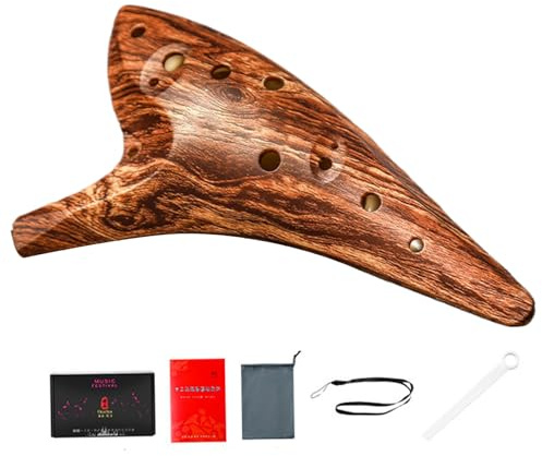 Ocarina 12 agujeros de madera ergonómica grano de madera resina Ocarina Instrumento con instrumentos livianos resistentes a los amortiguadores Instrumento musical resistente a los amortiguadores para