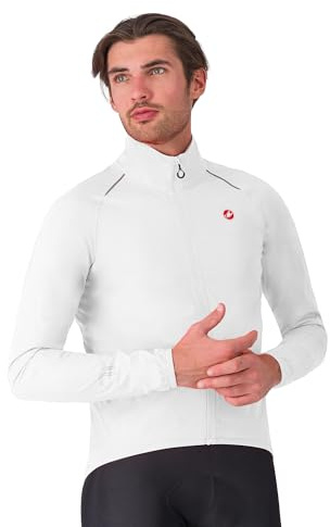 CASTELLI Giacca antipioggia da uomo Emergency 3, impermeabile, protettiva, riflettività 360, per pendolarismo e ciclismo su strada, bianco, Medium