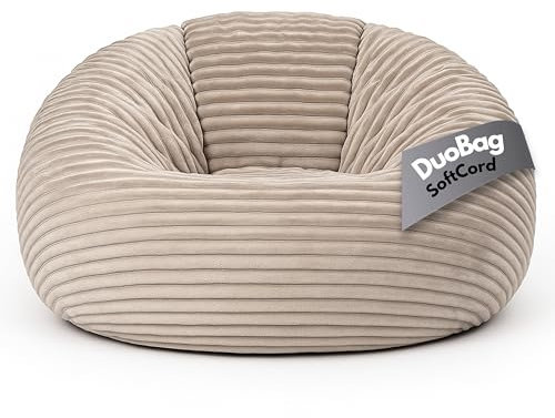 PATCH HOME Deluxe 2 in 1 Cord Sitzsack Sessel Bean Bag – Gaming Sitzsäcke für Erwachsene & Kinder mit Reißverschluss – Bereits befüllt – Ideal zum Sitzen und Liegen (Creme, Ø145 cm)