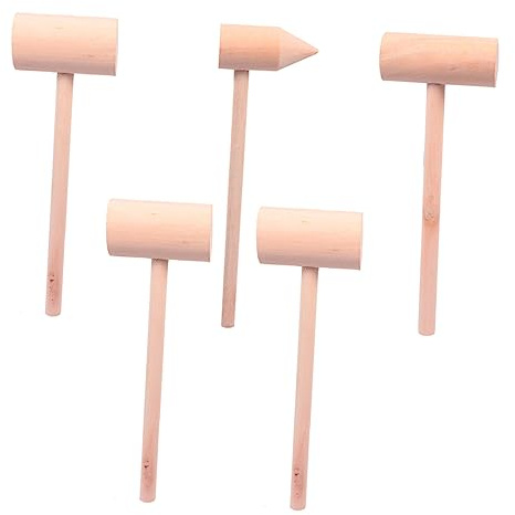 HONMEET 5pcs Wooden Mallets Toy Hammers for Boys and Girls Wooden Hammer Mallets for Cake Baking for Year Old Toddlers