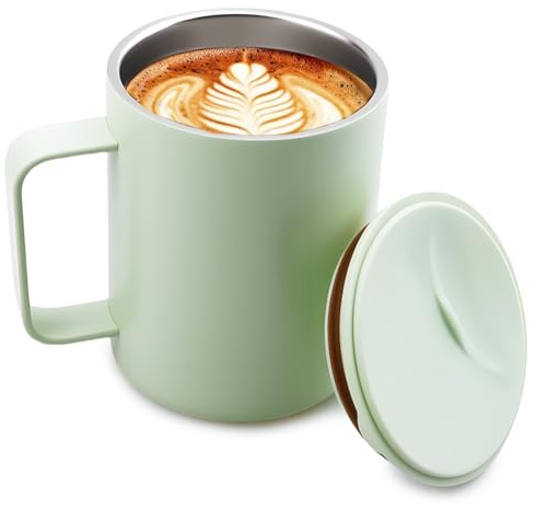 WIYETY Kaffeebecher 400 ml: Doppelwandiges Vakuum Thermo Edelstahl Kaffee- und Teetasse, Thermo Kaffeebecher mit Griff und Schiebedeckel, BPA-Frei Kaffeetasse 316 Edelstahl Teetasse