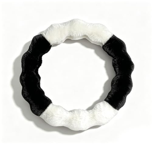Pahajim Lenkradbezug Plüsch Lenkradhülle Winter Universal 36-39cm Fell Lenkrad Bezug Warm Lenkradschutz Lenkradabdeckung Lenkradschoner für Damen Herren (Schwarz Weiß)