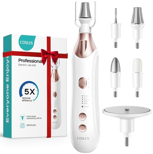 COSLUS C43 Professionelle Elektrische Nagelfräser Set für Zehennägel | Maniküre Pediküre Set Fußpflege Elektrisch für Gelnägel, Hände und Füße, Breiterer Schleifer 5 Geschwindigkeiten, Weiß & Box