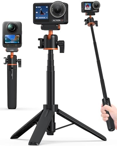 Osmo Action Mini-Stativ Halter für DJI Action 5 Pro/4/3, mit Kugelkopf, Kleines Tripod Halterung/Selfie-Stick/54 cm Verlängerungsstab für Reise Vlog